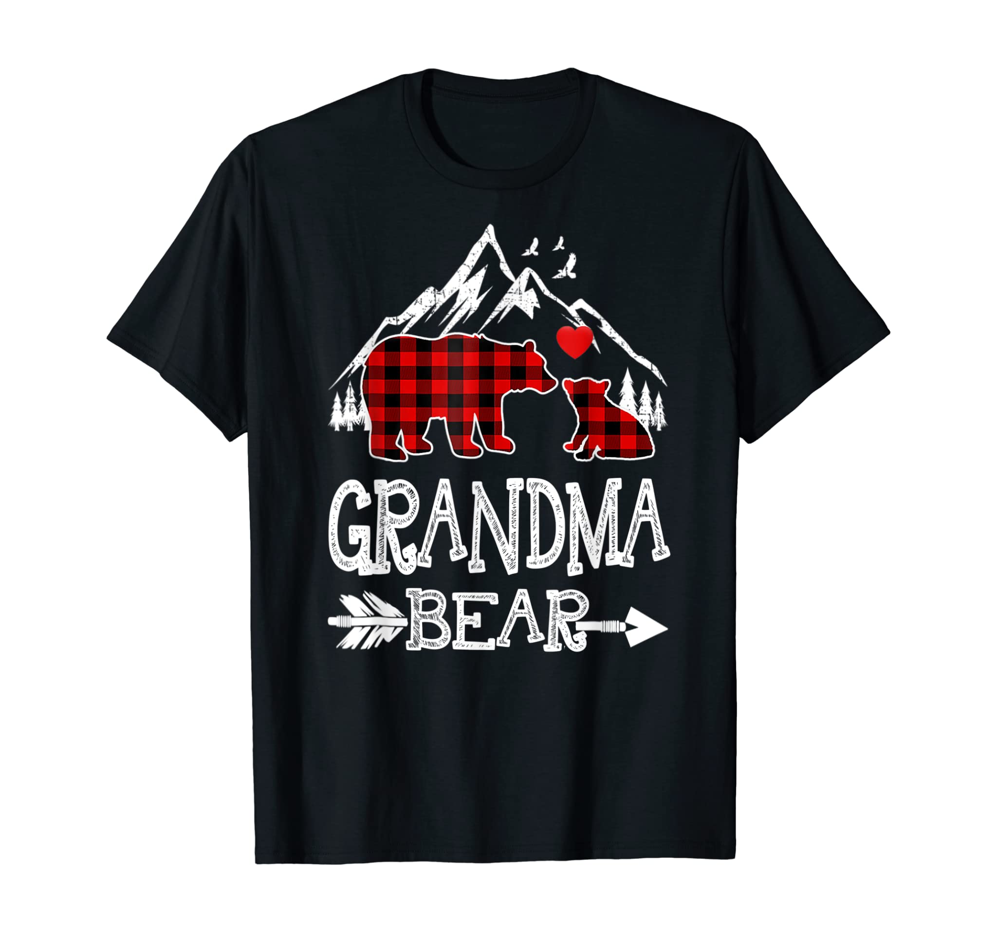 Grandma Bear Christmas Pajama Red Plaid Buffalo Family Gift T-Shirt