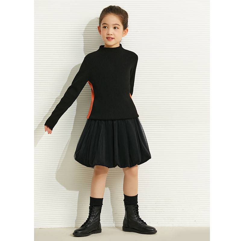 amii kids Girls Sweaters Spliced Turtleneck Knitted Tops Winter Warm Pullovers Teenager Girls Sweater Children Clothes 22120101 alx