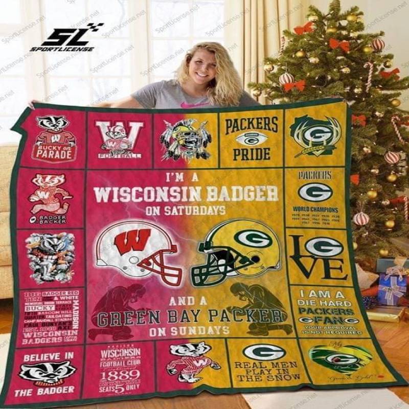 Im A Wisconsin Badgers On Saturdays And Green Bay Packers On Sundays Quilt Blanket