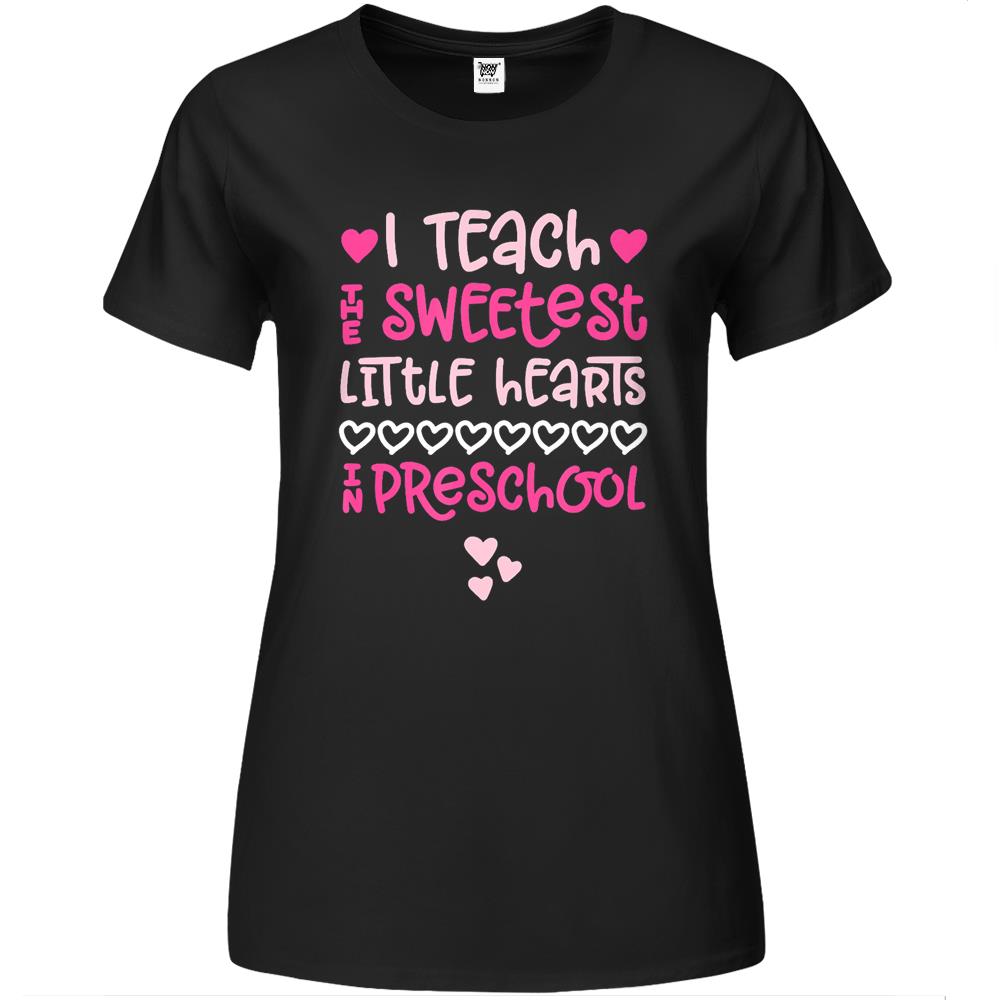 Preschool Teacher Valentine Shirt Cute Hearts Pink Premium Womens T Shirts