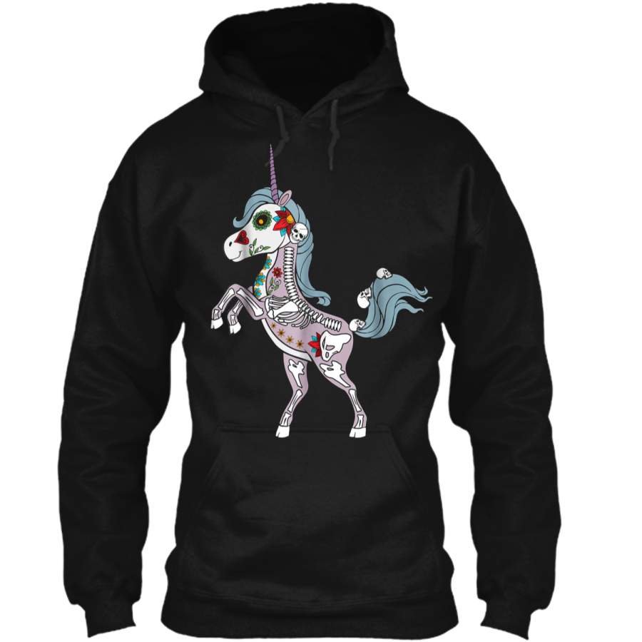 Unicorn Sugar Skull Costume  Dia De Los Muertos Gifts Pullover Hoodie 8 oz