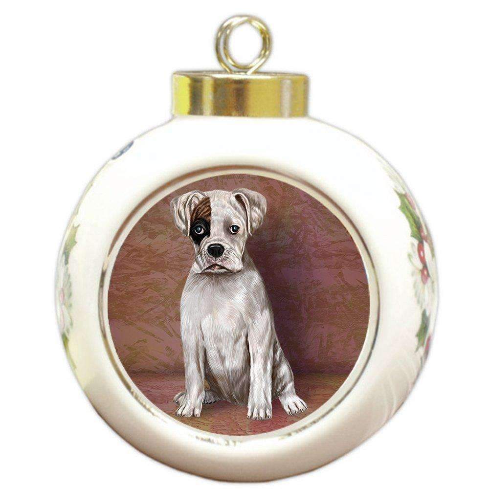 Boxers Puppy Dog Round Ball Christmas Ornament