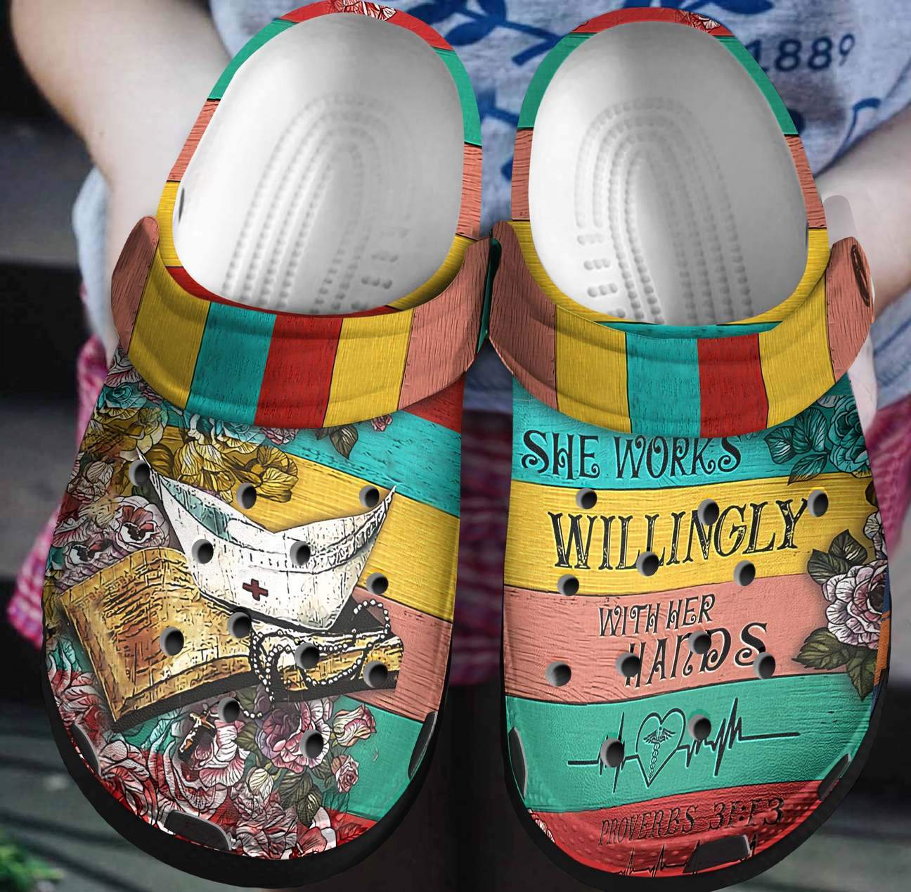 Nurse Personalized Clog, Custom Name, Text, Color, Number Fashion Style For Women, Men, Kid, Print 3D She Works Willingly With Her Hands