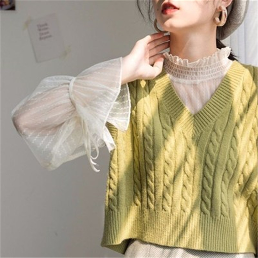 Women V-neck Short Style Solid Daily Outwear 2021 Knitted Vests Leisure Colorful Waistcoats Womens Sleeveless Wool All-match New alx