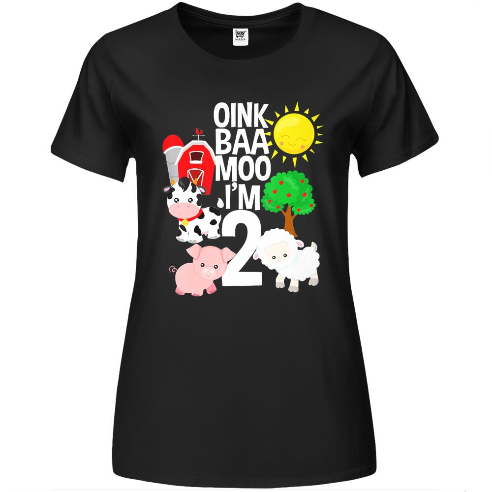 Oink Baa Moo I’M 2 Farm Theme Birthday Gift 2 Yrs Old Premium Womens T Shirts