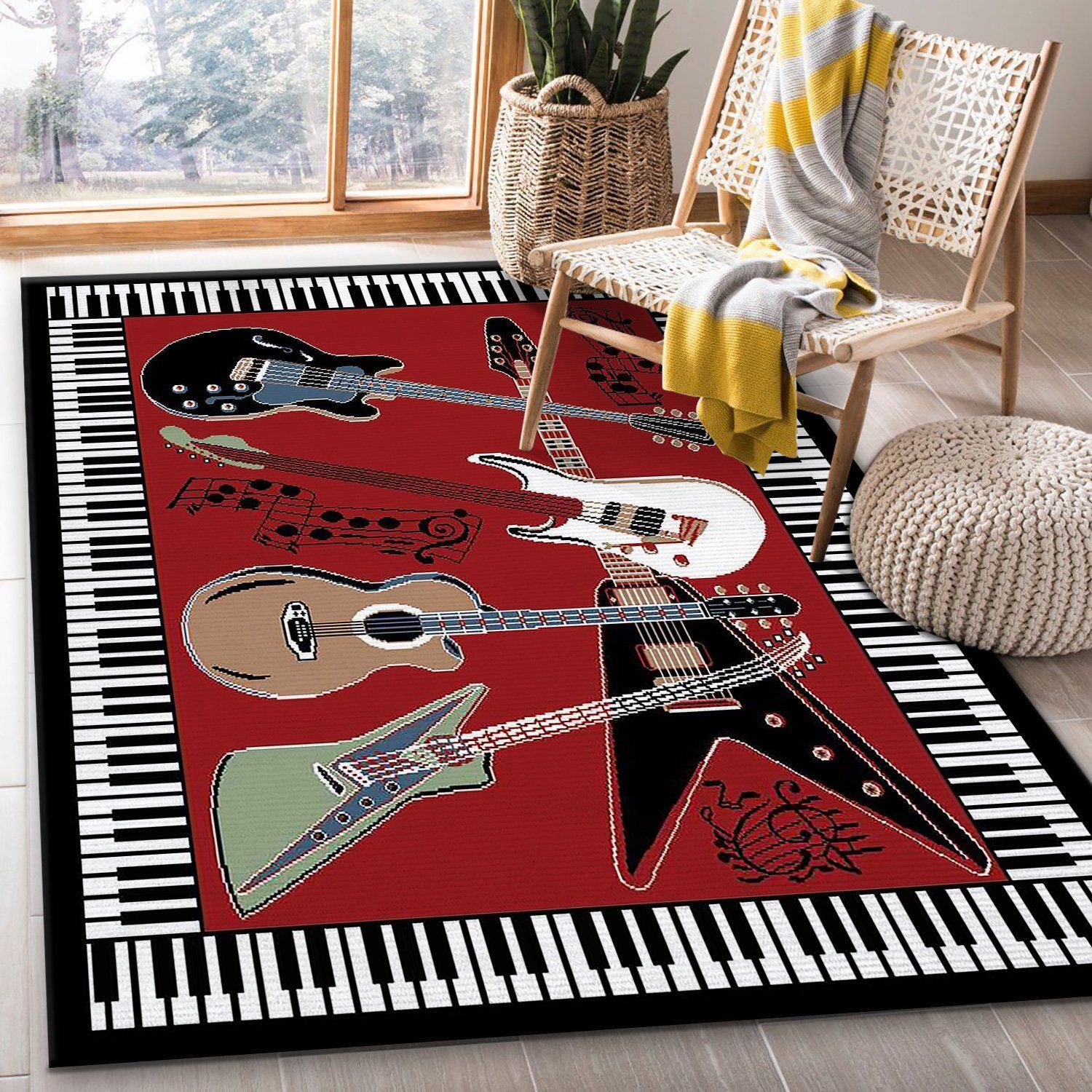 Music Guitar Rug Round Rugs