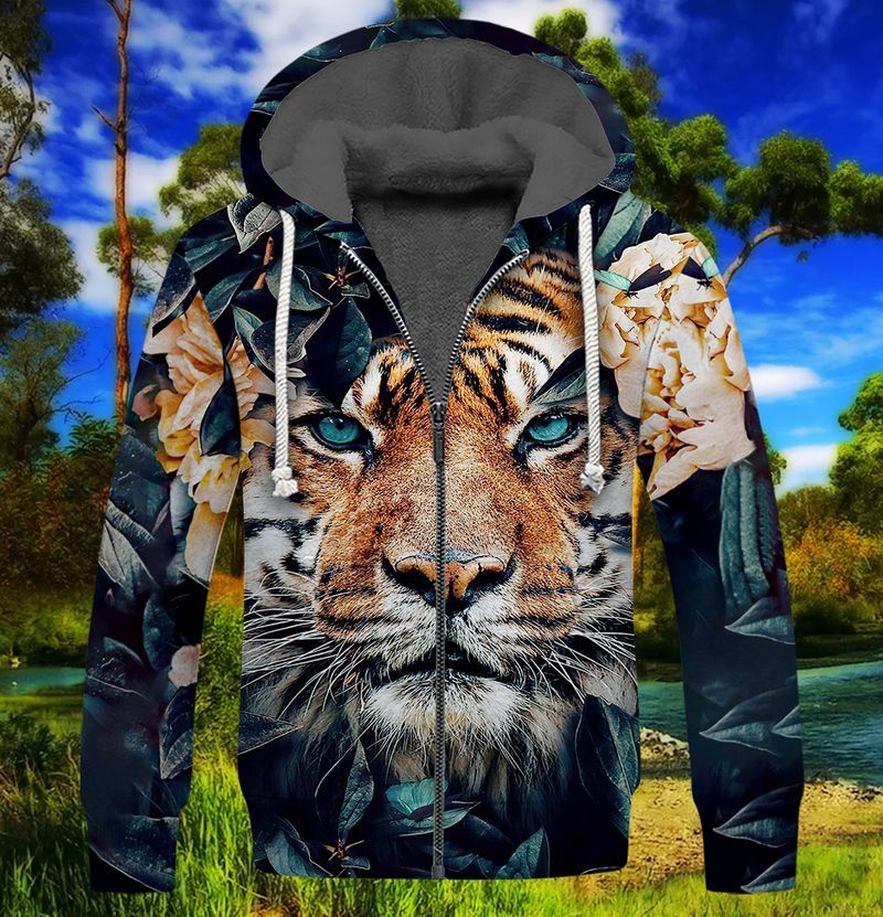 Wild Tiger In The Jungle 3D Full Print Fleece Zipper