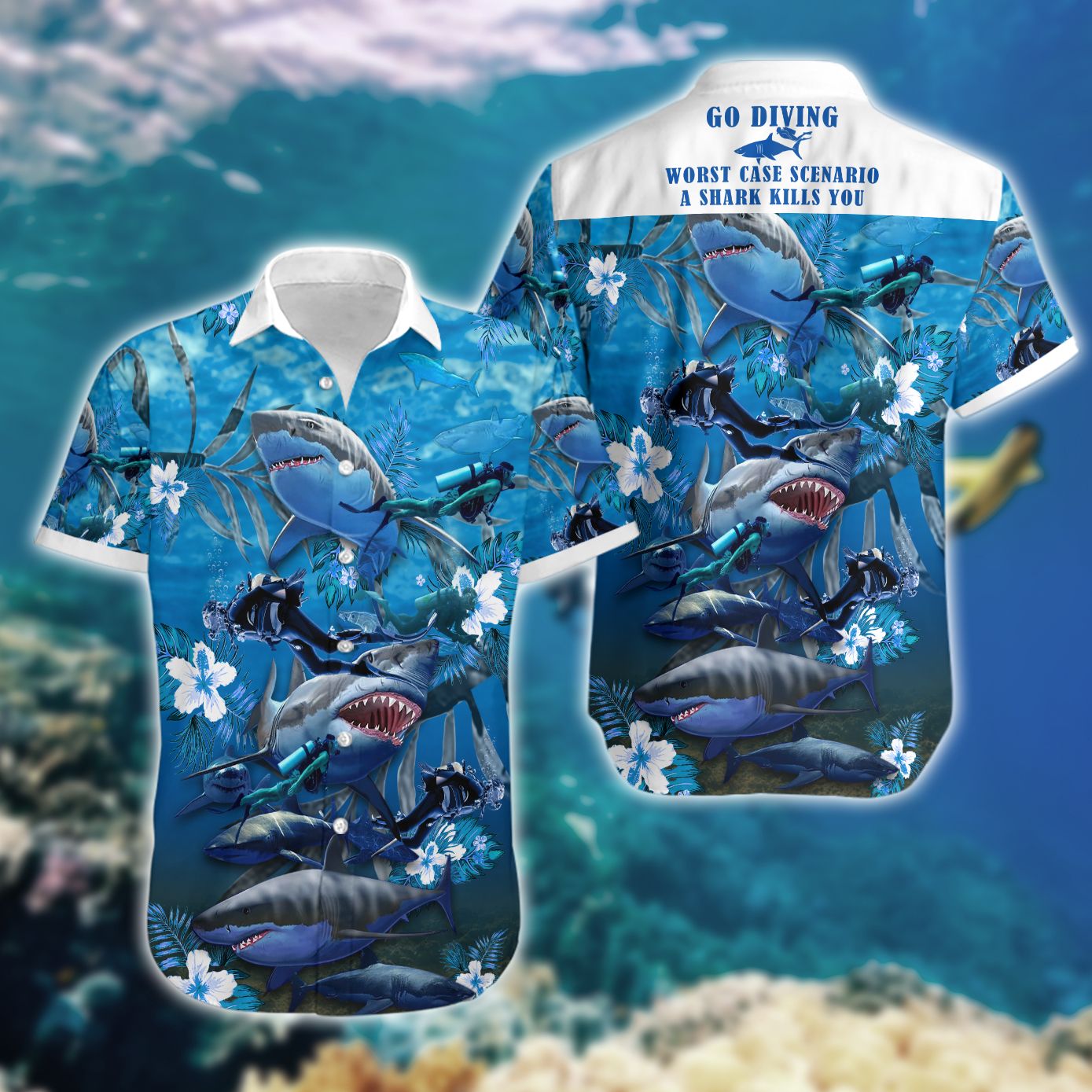 Diving With Shark Hawaiian Shirt Ha23872