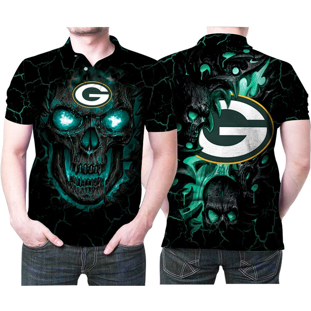 Green Bay Packers Lava Skulls Tiger 3D Printed Gift For Green Bay Packers Fan Polo Shirt