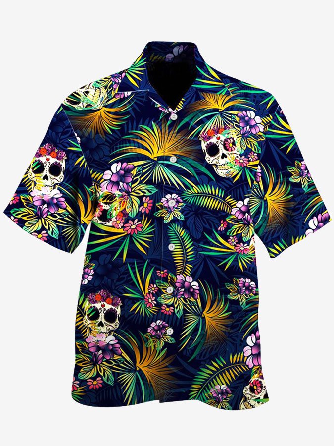 Happy Mardi Gras Skull Print Cotton Blend Short Sleeve Hawaii Shirt Ha81229