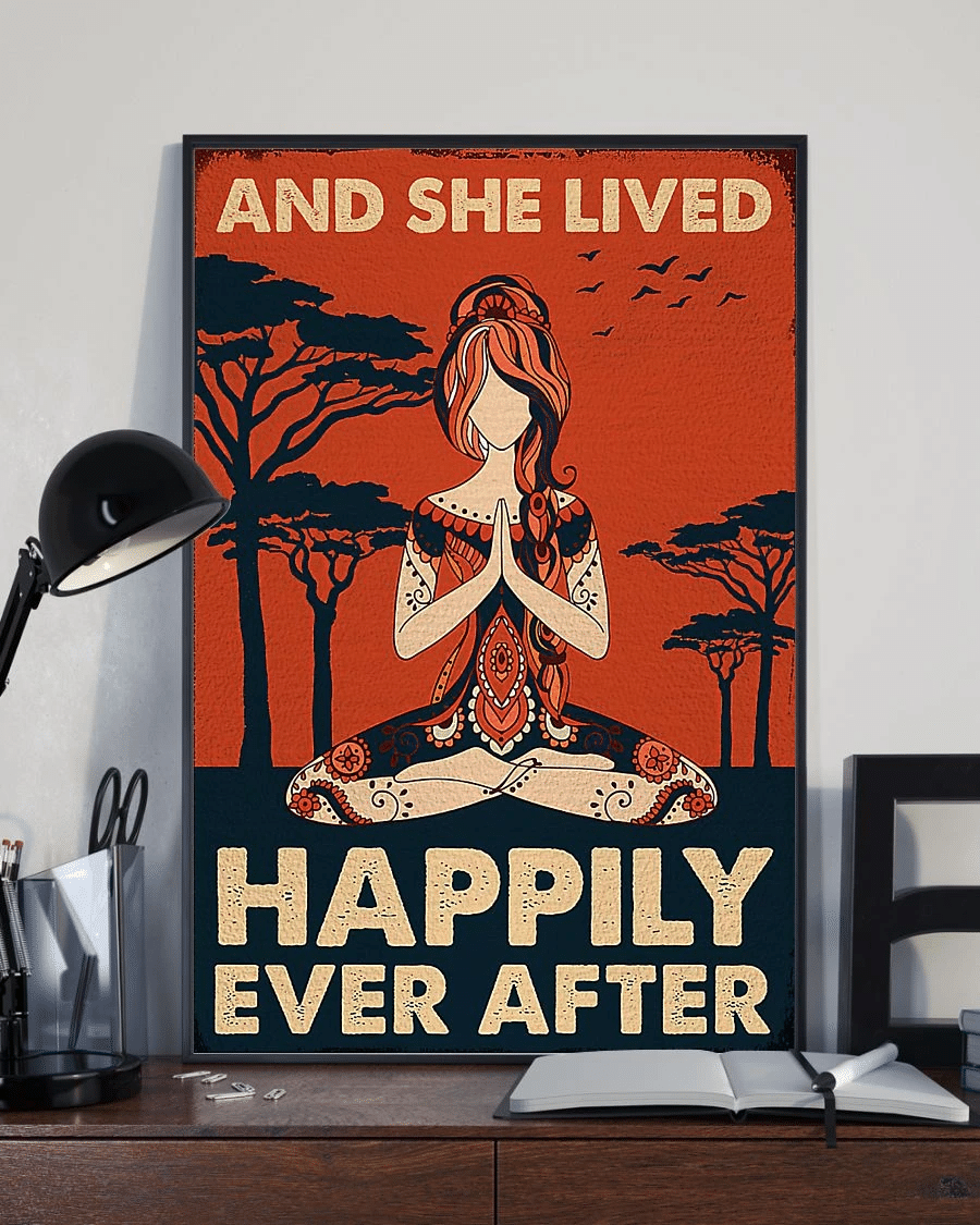 Yoga Girl Poster Canvas – And She Lived Happily Ever After Vintage Home Decor Wall Art Evg80549