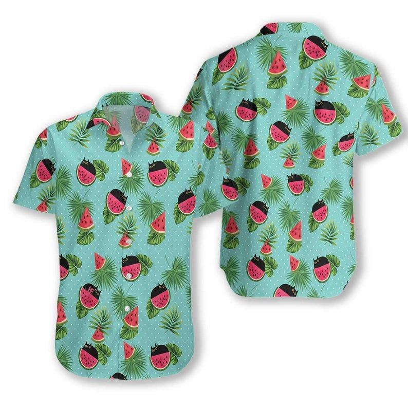 Cat Watermelon Green Red Unique Design Hawaii Shirt Ha34595