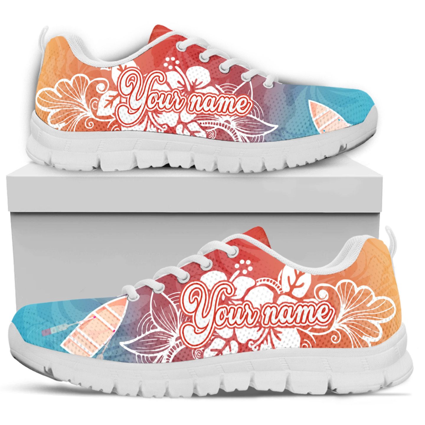 Boating Tropical Flowers Custom Name Men Sneakers For Sport Lovers