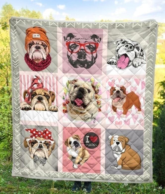 Cute Bulldog Lovers Quilt Blanket Gift