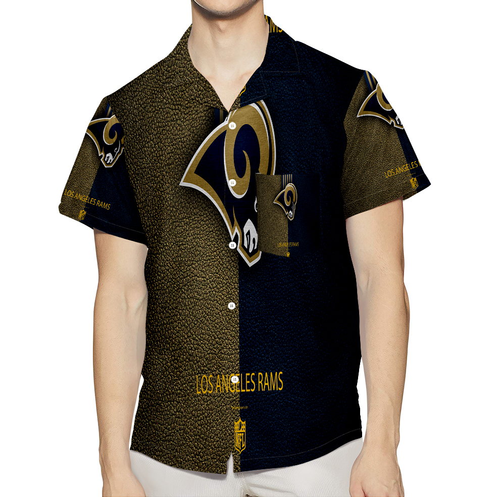 Los Angeles Rams Yellow Navy Leather 3D All Over Print Summer Beach Hawaiian Shirt With Pocket