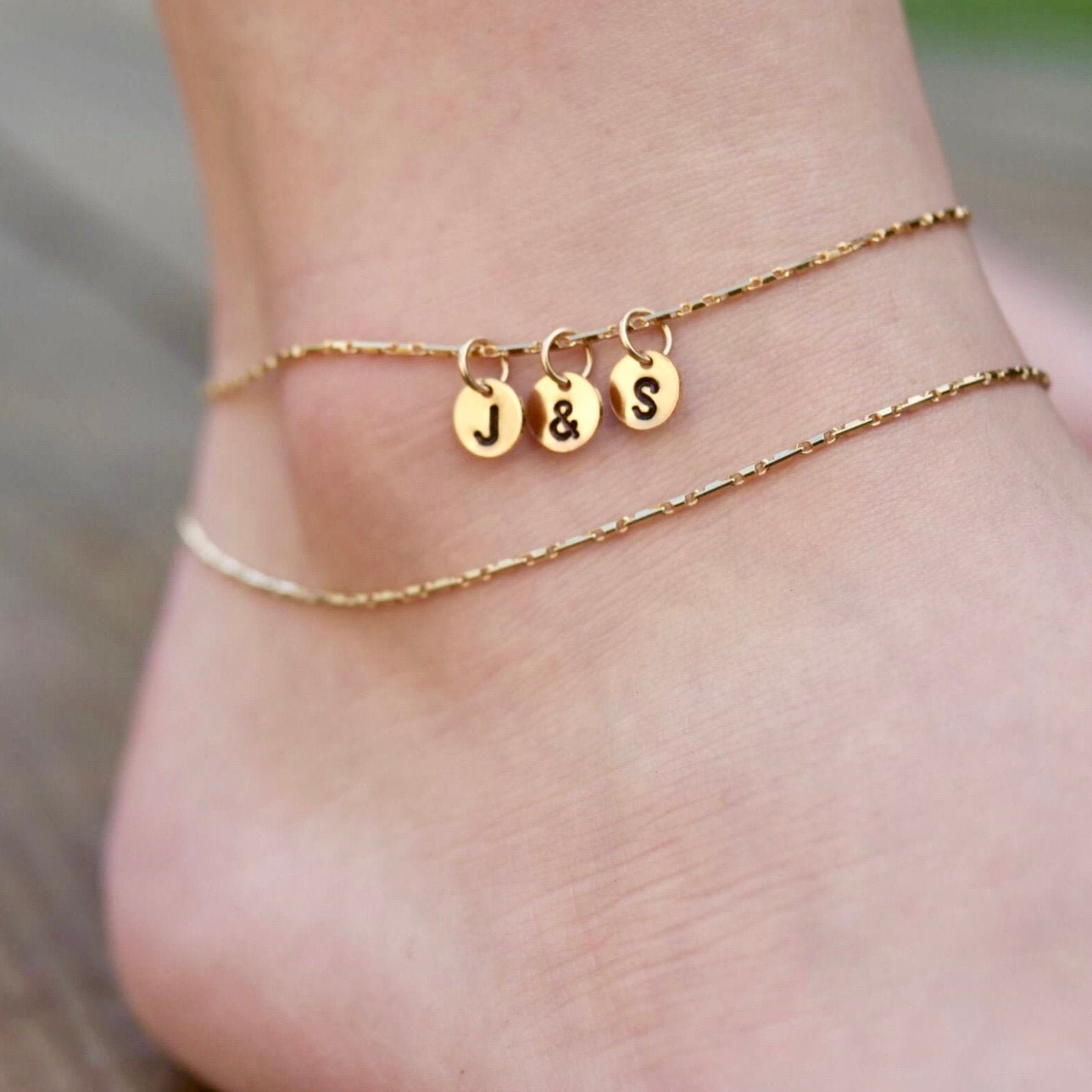 Tiny Disk Anklet, Anklets, Gold Anklets,  Personalized Initials, Mothers Anklet, Circle Disk Initials,Personalized Hand Stamped,Gift for her