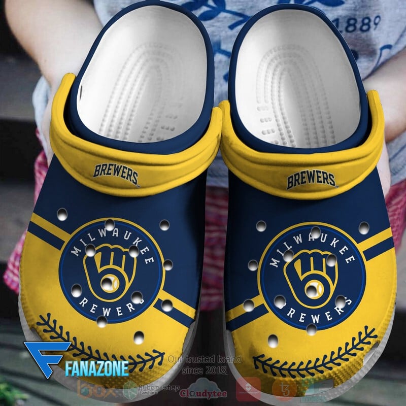 Milwaukee Brewers Yellow-Navy MLB Sport Crocss Clogs Crocband Shoes Comfortable For Men Women and Kids