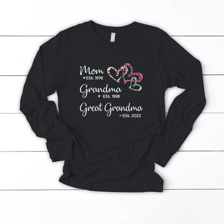 Mom Est Grandma Est Great Grandma Heart Leopard V2 Longsleeve