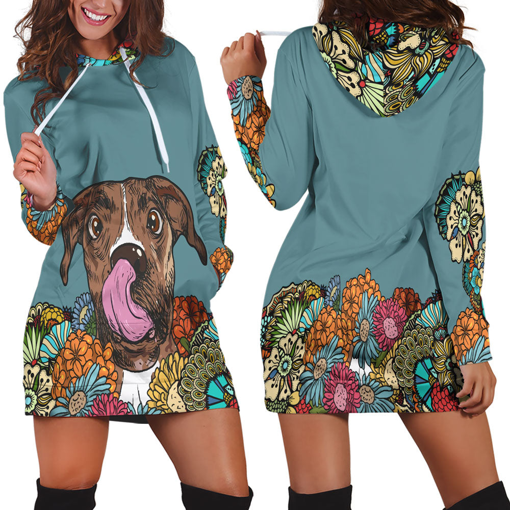 ViticFashion™ dog & flower 2- cerulean blue- soft all size hoodie dress