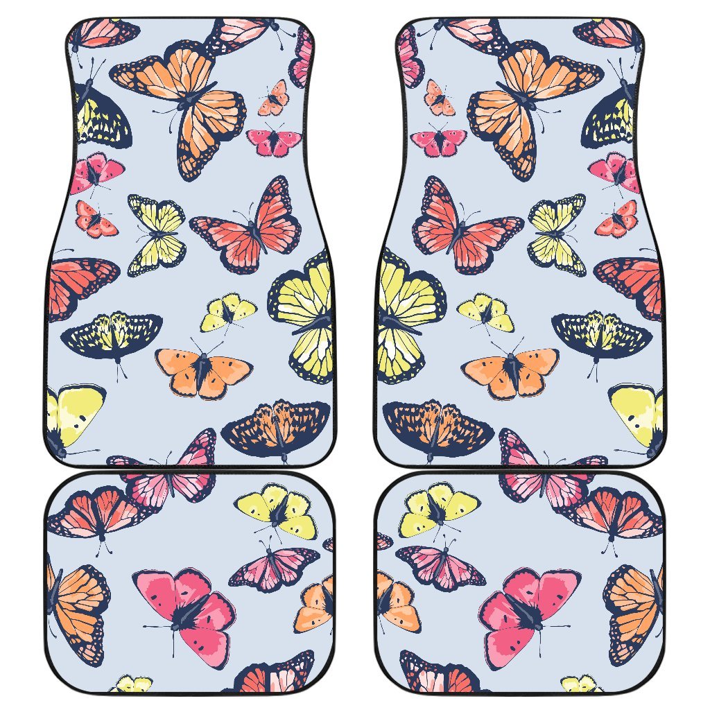 Spring Butterfly Pattern Print Front And Back Car Floor Mats, Front Car Mat