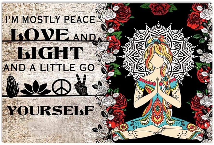 Vintage Yoga Girl And Rose – I’M Mostly Peace Love And Light Poster Art Print      Home Decor Gift For Men Women Family Friend On Birthday Xmas