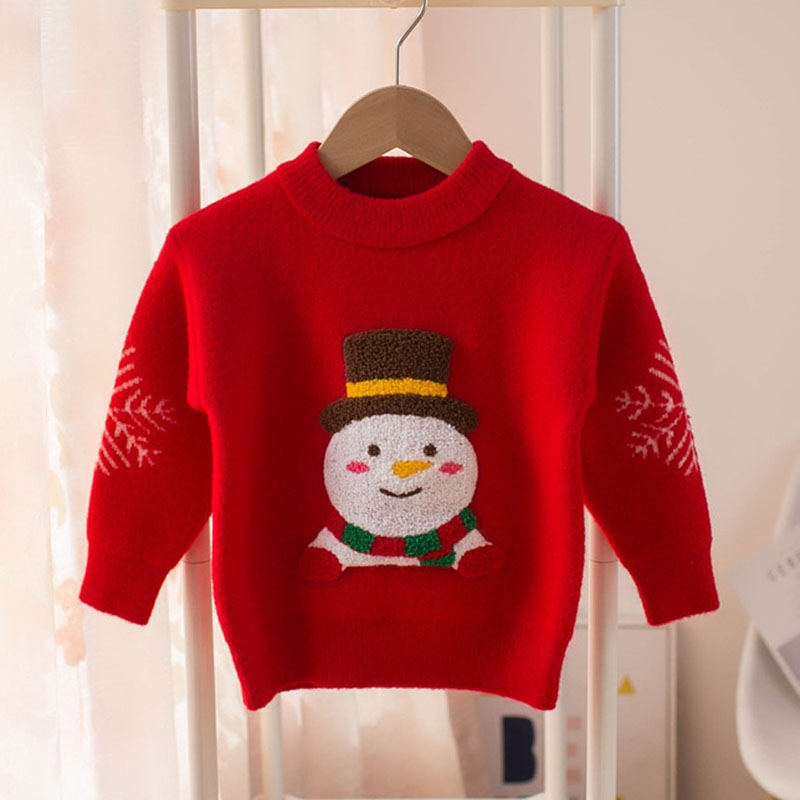 Christmas Baby Boy Girl Knitted Sweater Long Sleeves Cartoon Printing Winter Baby New Years Children’s Baby Sweater Clothes alx