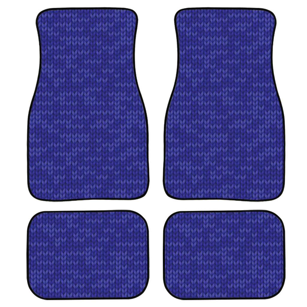 Deep Blue Knitted Pattern Print Front And Back Car Floor Mats, Front Car Mat