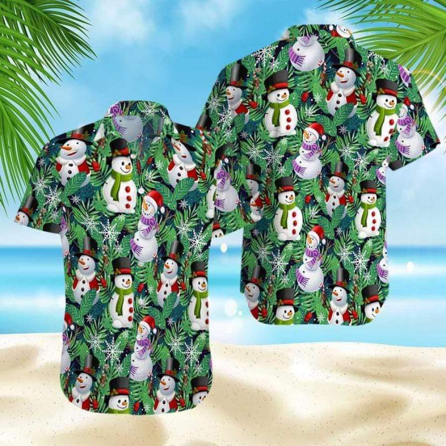 Funny Snowman Christmas Green Hawaii Aloha Shirts Ha3406