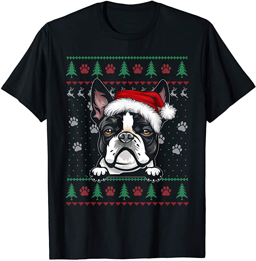 Boston Terrier Christmas Ugly Sweater Funny Dog Lover Xmas T-Shirt