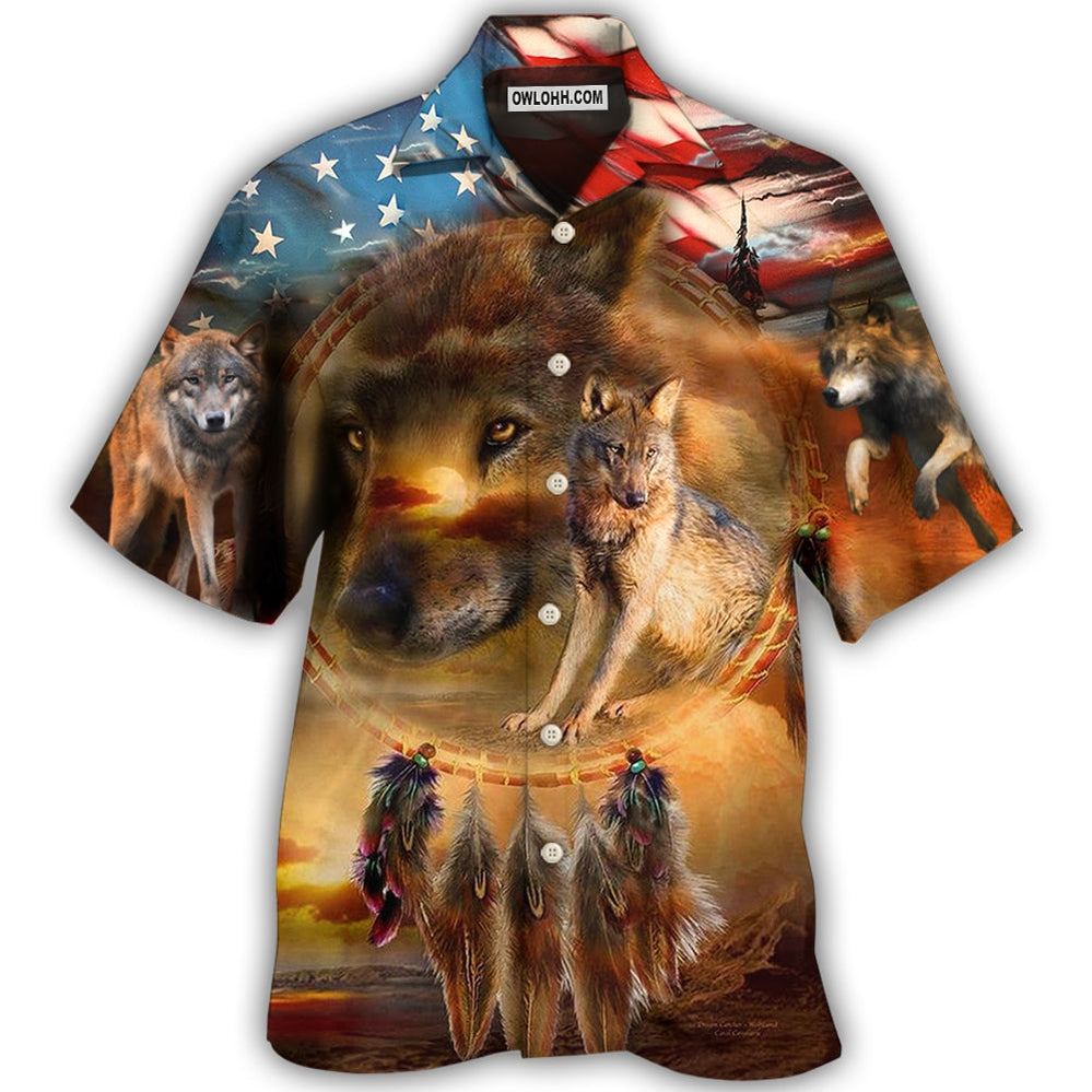 Wolf Independence Day Dreamcatcher American Flag – Hawaiian Shirt – Owl Ohh