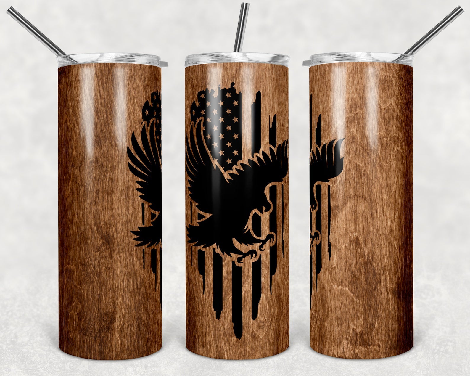 Wood American Flag Eagle 20Oz Skinny Tumbler