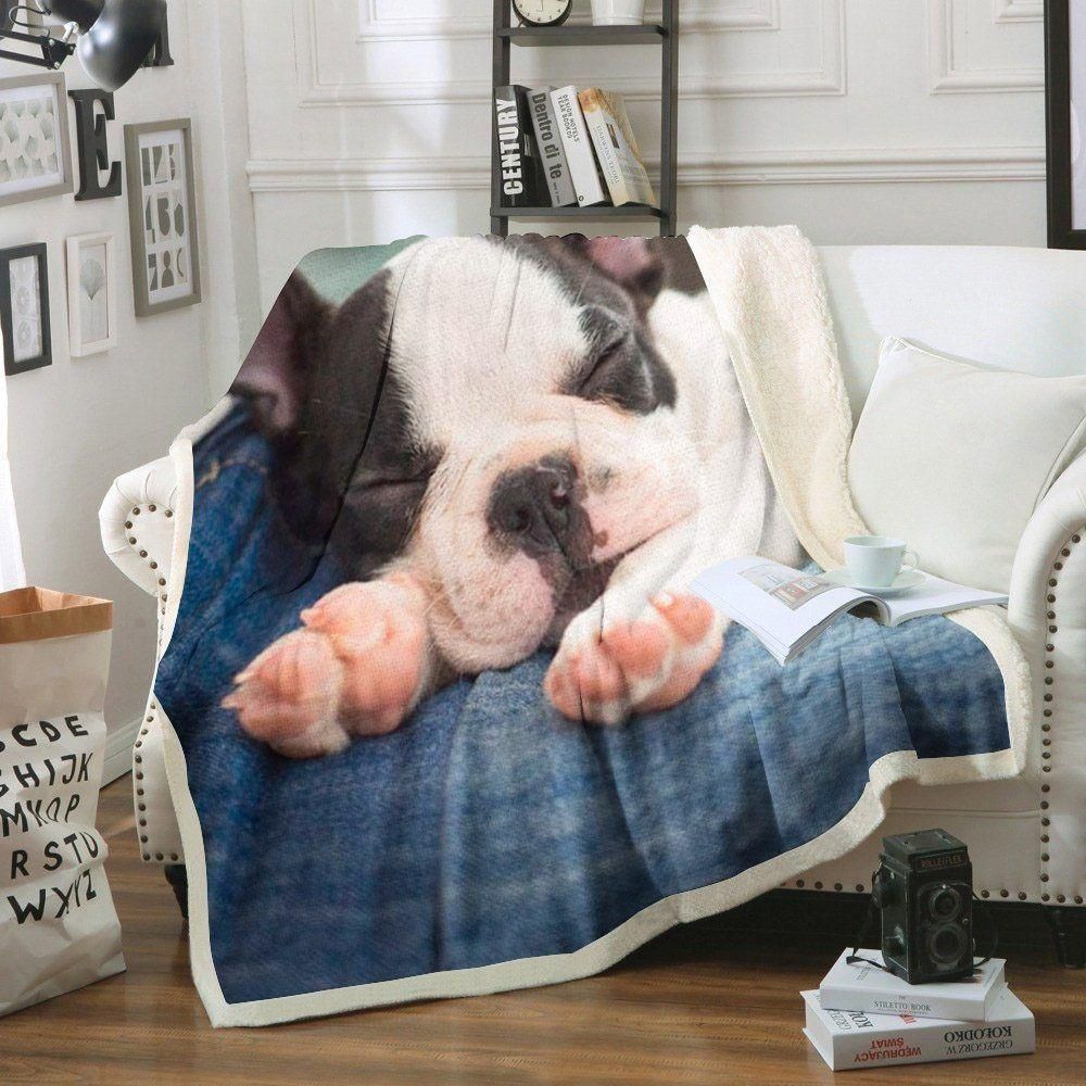 Bulldog Sleeping Good Night Fleece Blanket, Sherpa Blanket, Gift For Aunt Gift For Parent, Family Member, Friends Gift, Christmas Gift, Home Decor, Home Living