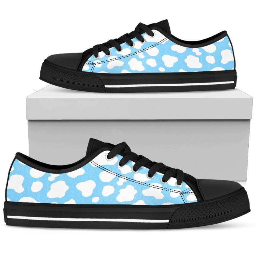 White And Blue Cow Print Men’s Low Top Shoes