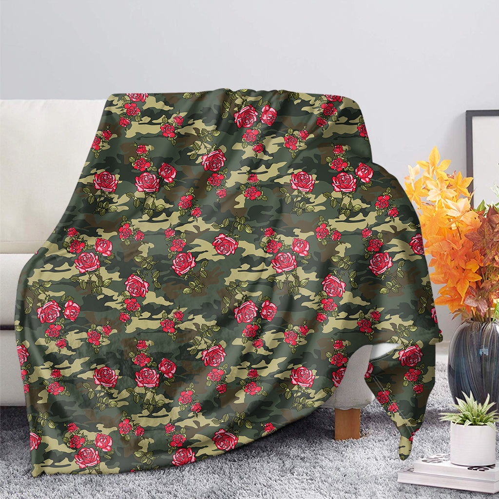 Red Rose Flower Camouflage Print Blanket