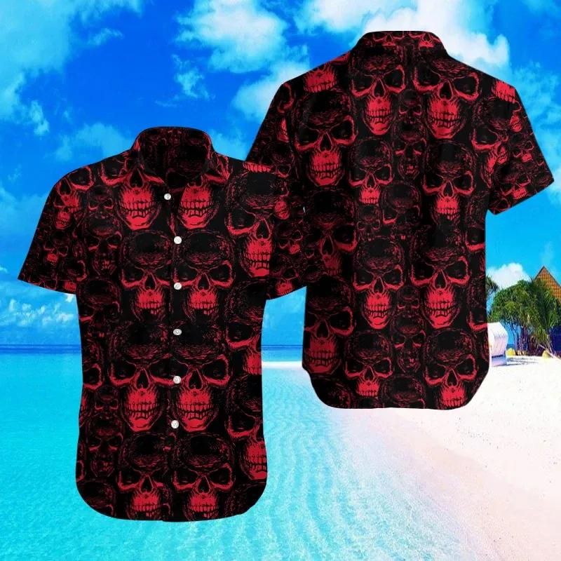 Skull Red Aloha Hawaii Shirt Colorful Short Sleeve Summer Beach Casual For Men And Women Ha84189