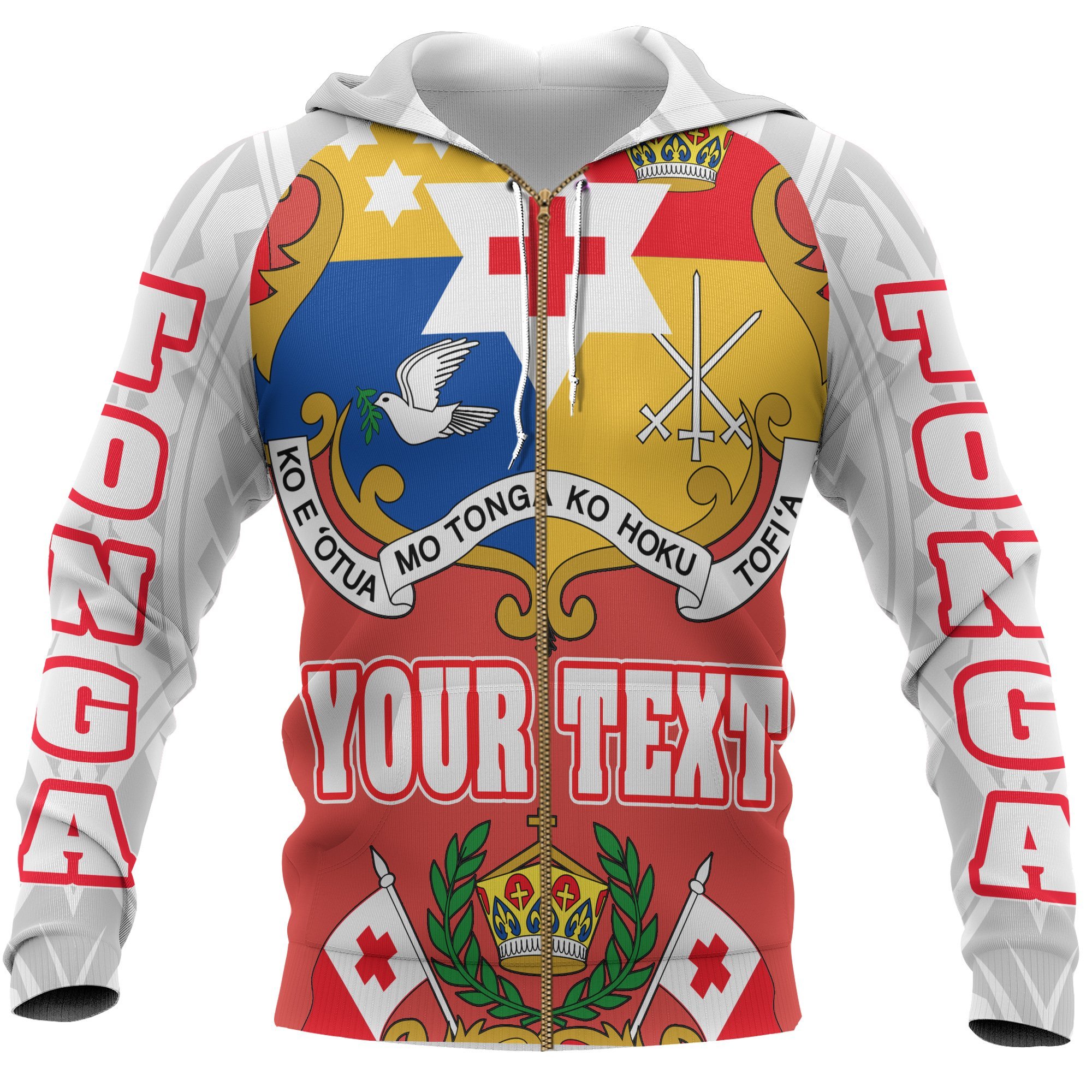 Tonga All Over Custom Personalised Zip Hoodie – Coat Of Arm – Pacific Print Hoodie