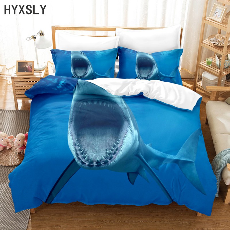 Shark Fish Blue Sea Bedding Set Duvet Quilt Cover Single Double Twin Queen King Size Bedclothes  Duvet Covers