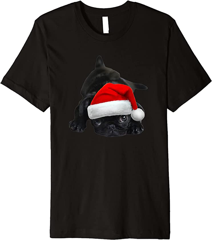 Cute Pug Shirt Dog Santa Hat Christmas Dog Lover Pug Puppy Premium T-Shirt