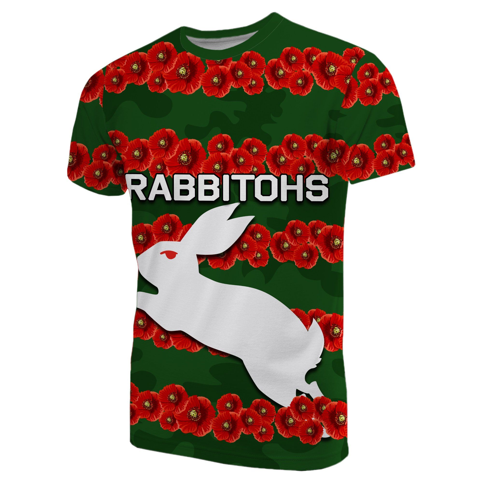 (Custom Personalised) Rabbitohs T-Shirt Poppy Flowers TH4