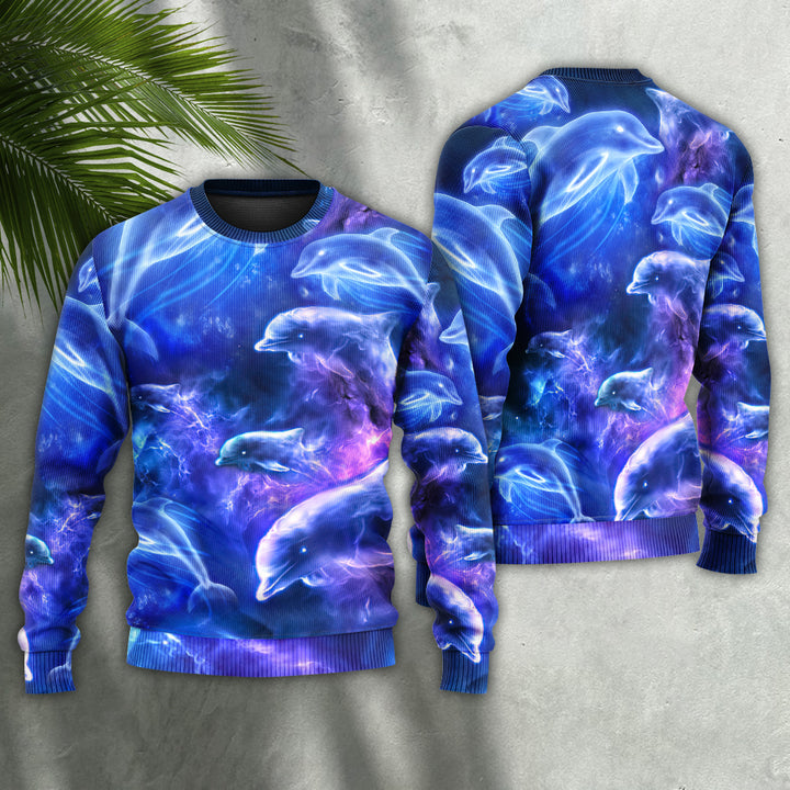 Dolphin Galaxy Neon Glow Ugly Christmas Sweater | Adult | Us2419