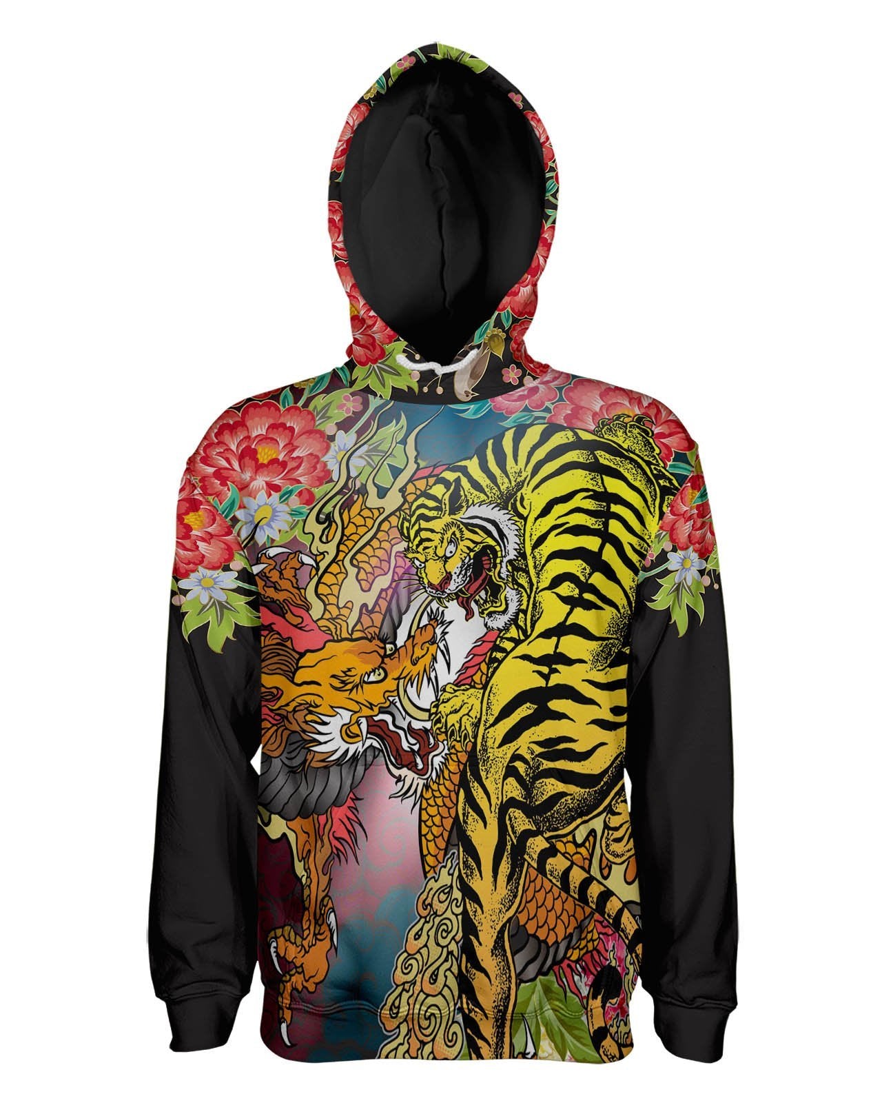 Dragon Tiger Flowers Unisex Pullover Hoodie