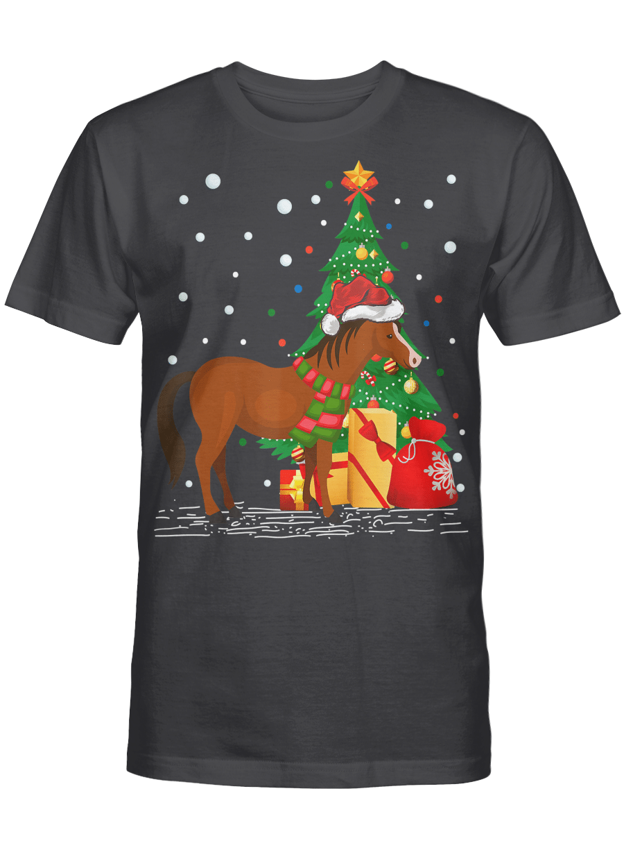 AmazeStyleZ Santa’s Reindeer, Ugly Christmas Sweater, Christmas Gift Ideas, Funny Horse Lover Gift Santa Hat Horse Christmas T-Shirt