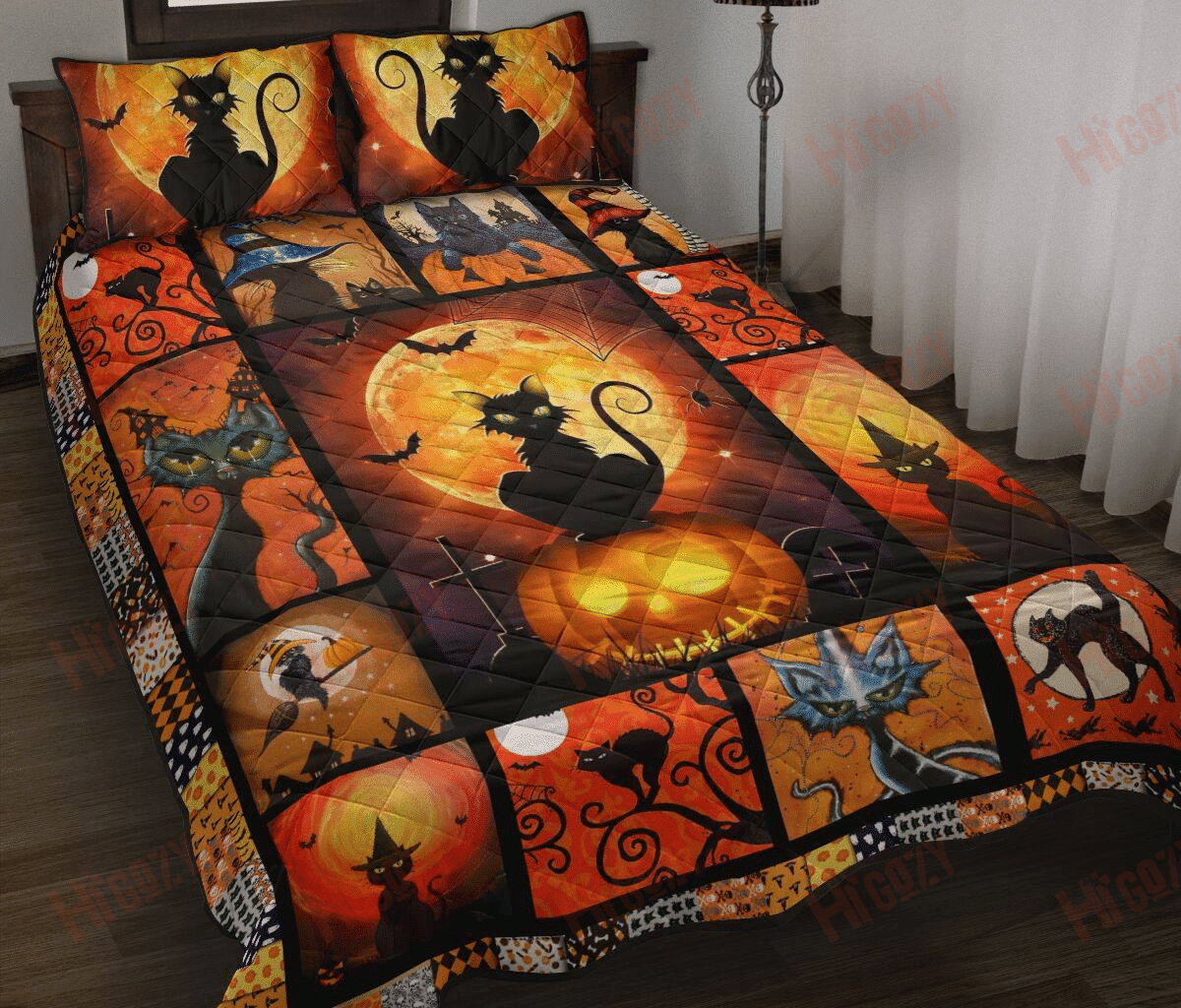 Black Cat Halloween Quilt Set 3