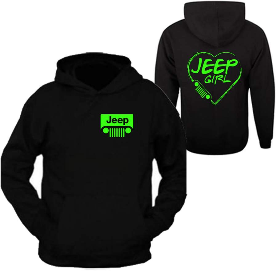 Neon Green Jeep Girl Heart Hooded Black Sweatshirt Off Road Lt11