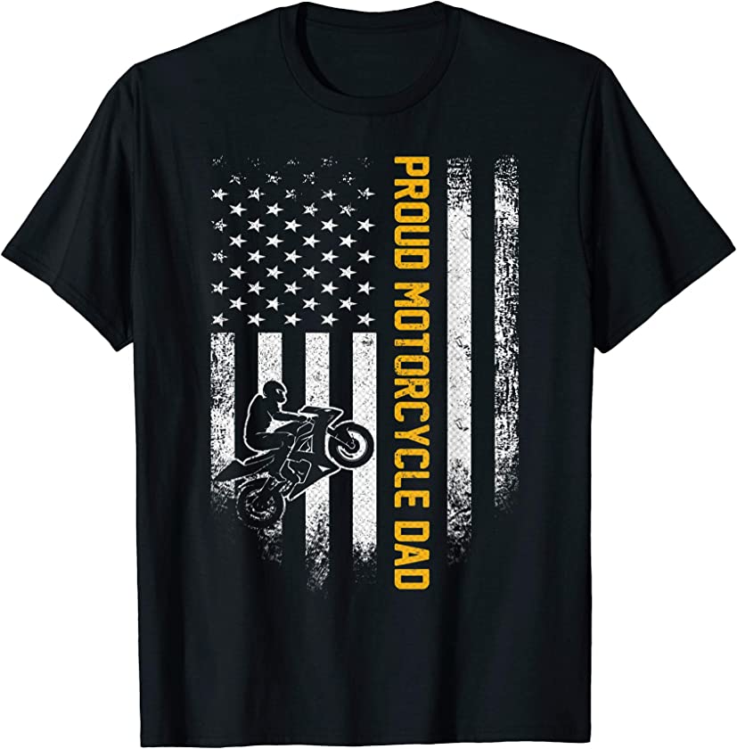 Vintage USA American Flag Proud Motorcycle Dad Silhouette T-Shirt