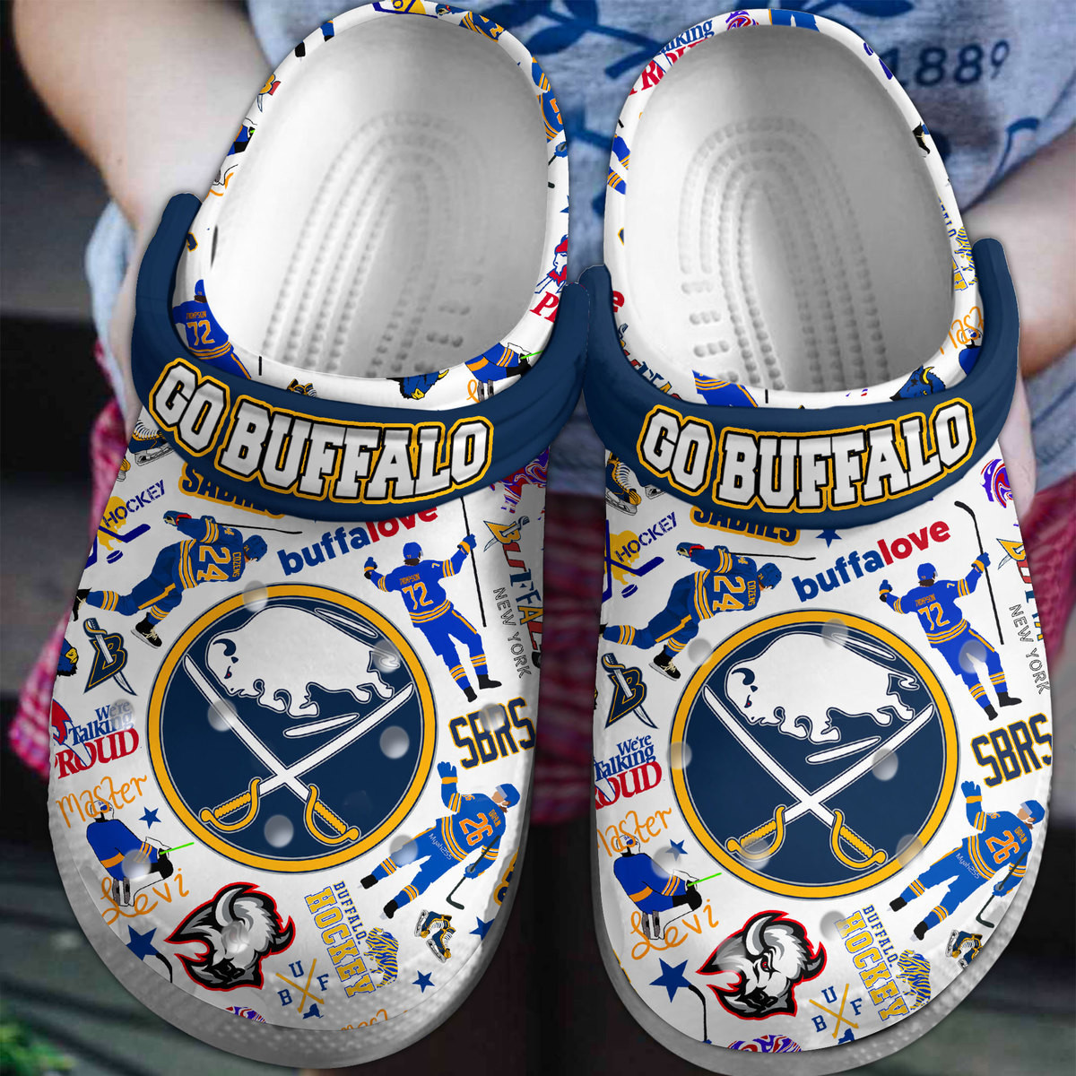 Buffalo Sabres NHL Sport Crocs Crocband Clogs Shoes Comfortable For Men Women and Kids