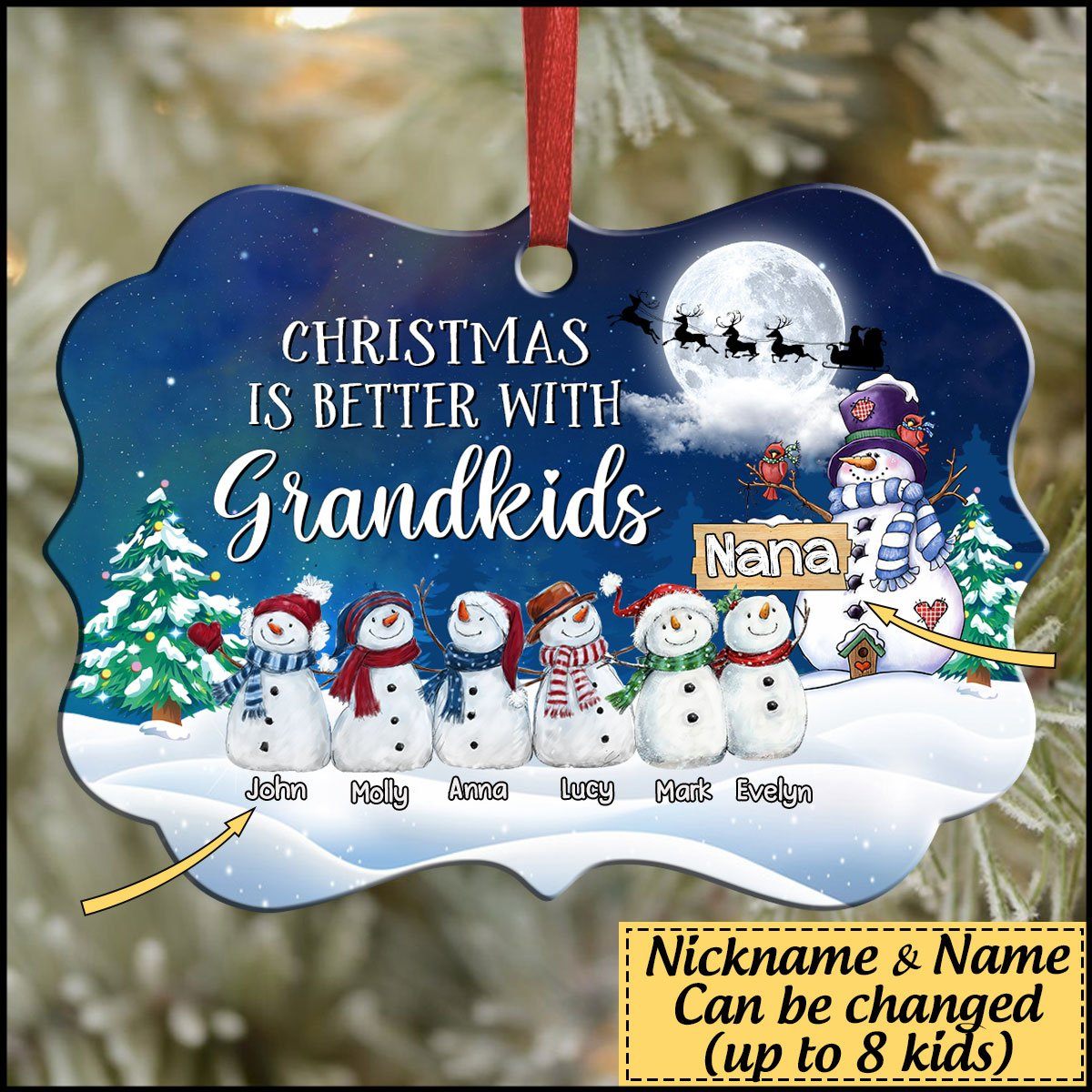 Personalized Christmas Is Better With Grandkids Nana Snowman Aluminum Ornament