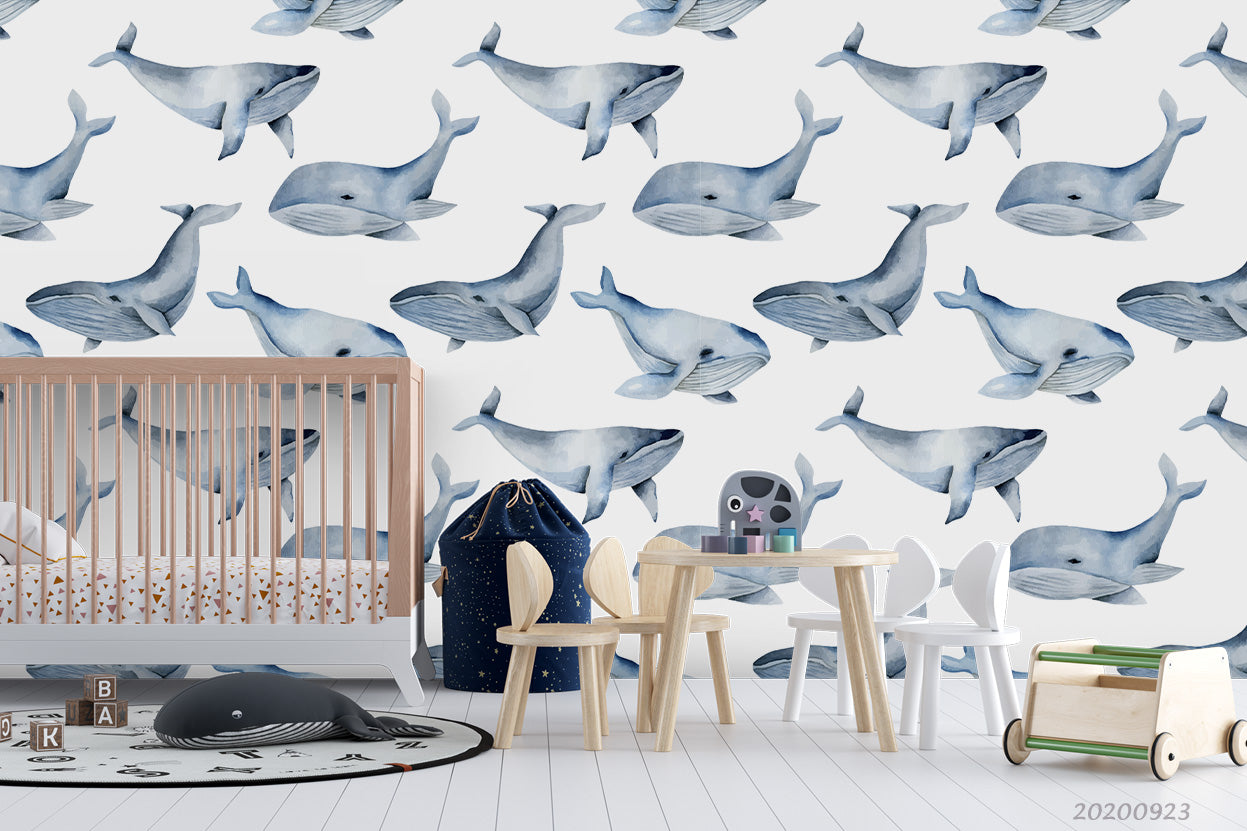 3D Cartoon Pattern Whales Wall Mural Wallpaper Wj 3183