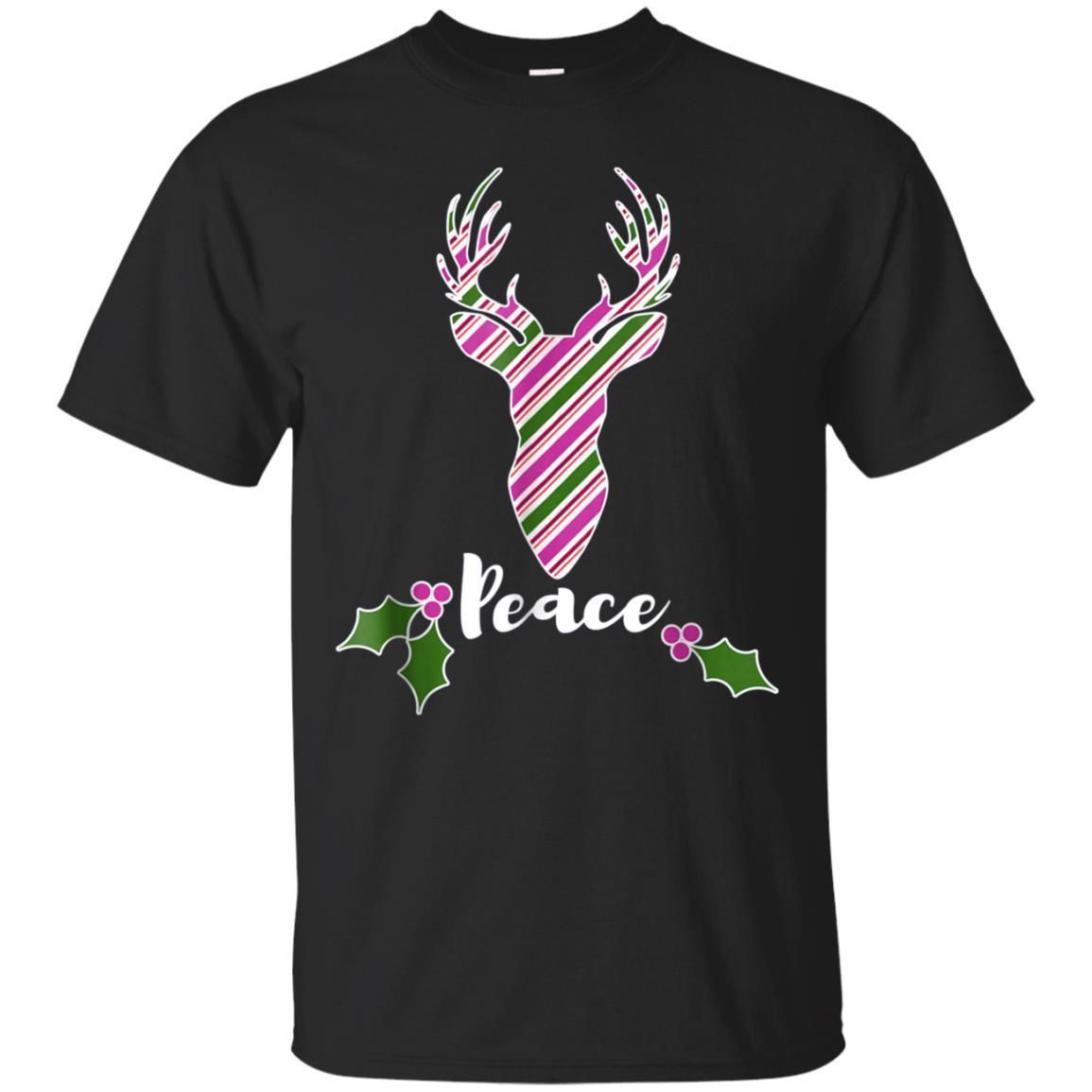 Buy Peace Deer Head Candy Cane Stripes Christmas Holiday T-Shirt