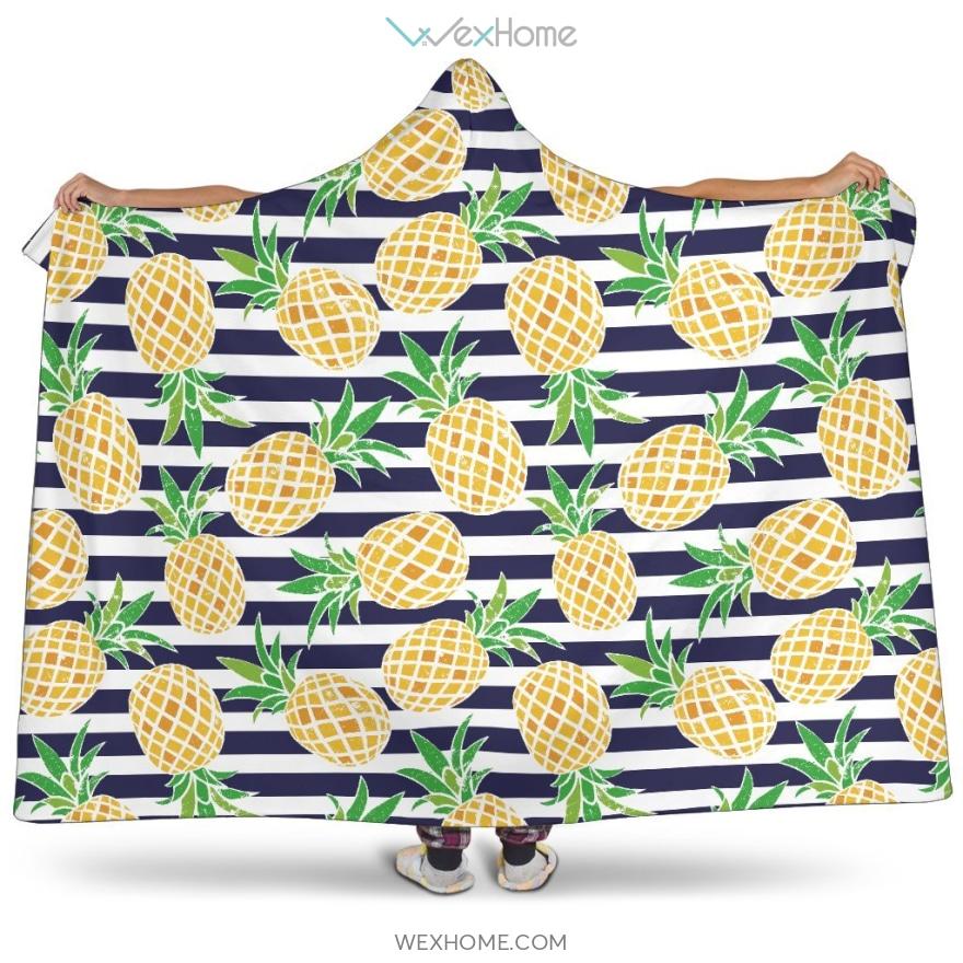 Pineapples Pattern Striped Background Hooded Blanket